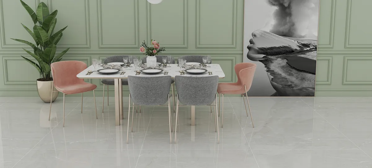 Ambiente com o Porcelanato Armani Acqua 120x120 Polido aplicado no piso (imagem do fabricante)