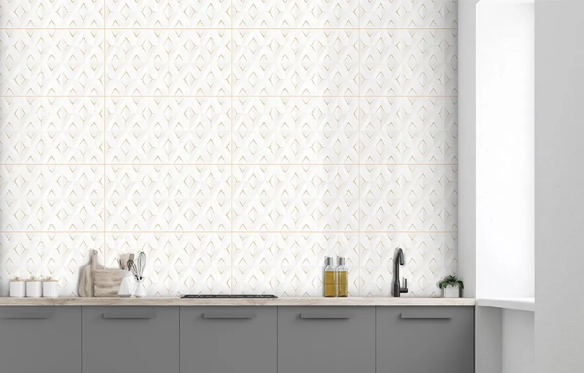 Cozinha com o Revestimento Triunfo Polido 40x75 aplicado na parede (imagem do fabricante)